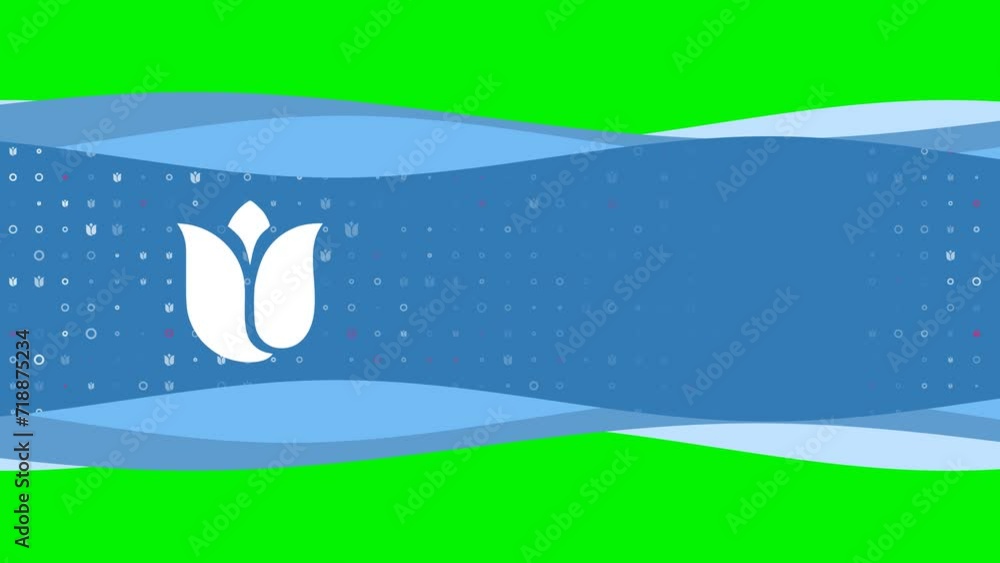 Poster animation of blue banner waves movement with white tulip symbol on the left. on the background there