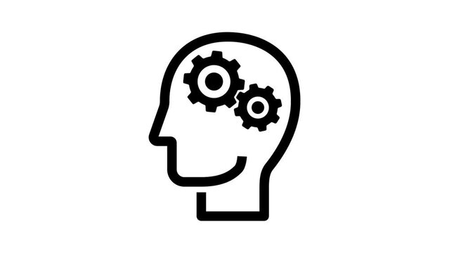 Human head linear with working gears Inside. Alpha channel, transparent background. 4K resolution
