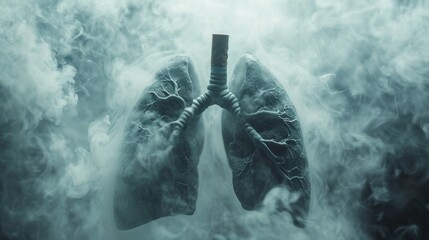 Dangerous cigarette smoke causing damage to lungs. Lung disease from smoking tobacco, World No Tobacco Day - obrazy, fototapety, plakaty