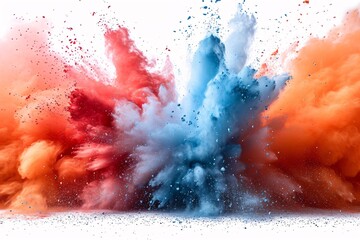 Colorful Explosion of Paint Powder: A Blend of Red, Blue, and Orange Generative AI