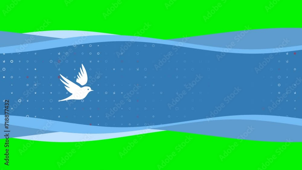 Poster animation of blue banner waves movement with white bird symbol on the left. on the background there 