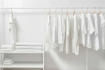Cloakroom Interior With Clothes In White Color