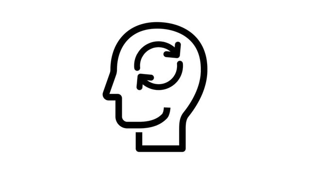 Human head linear with refresh symbol inside. Alpha channel, transparent background. 4K resolution