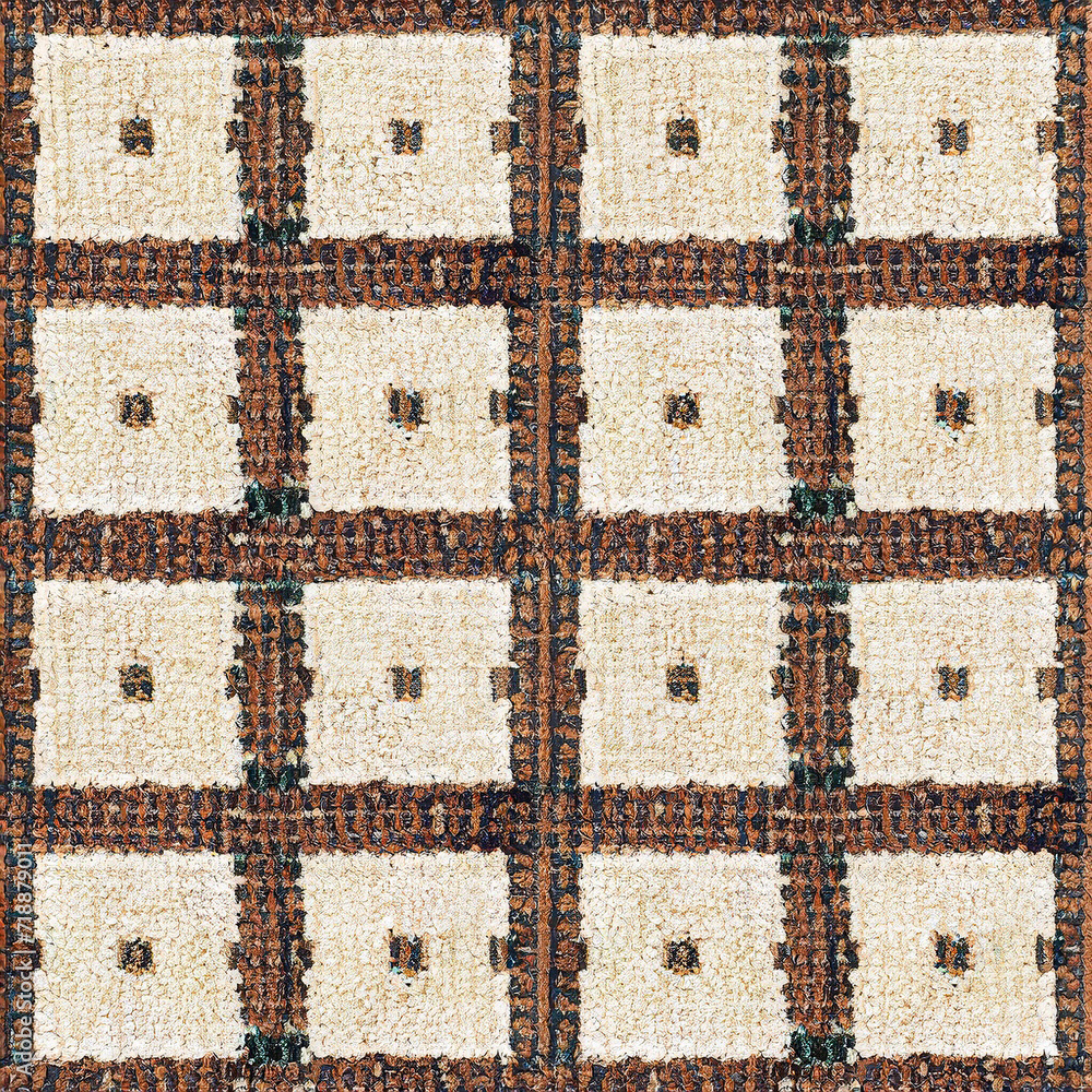 Poster rug seamless texture with square pattern, fabric texture, grunge background, boho style pattern