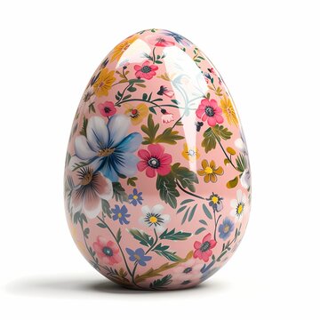 Vintage floral pattern painted Easter egg with pastel pink color element on white background for Easter festival
