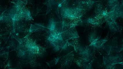 Colored polygonal space. Connection dots and lines structure. Dynamic wave of glowing points. Digital background. Technology background. Triangular futuristic business wallpaper. Plexus. 3D rendering.