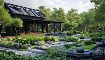 3d model of modern house exterior garden