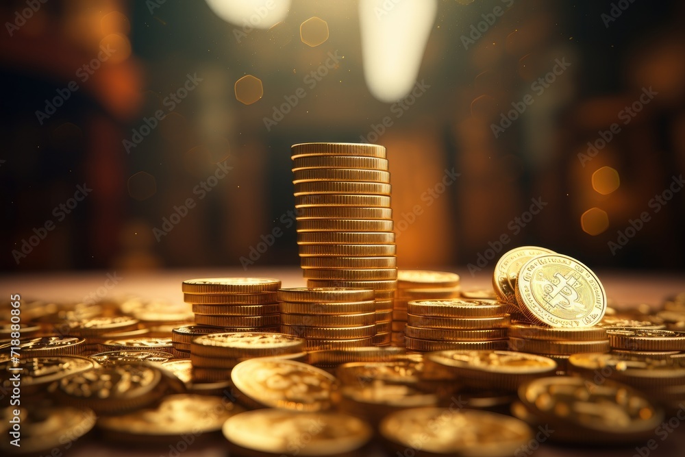 Poster golden coin stack for finance and web design.