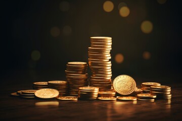 Golden coin stack for finance and web design.