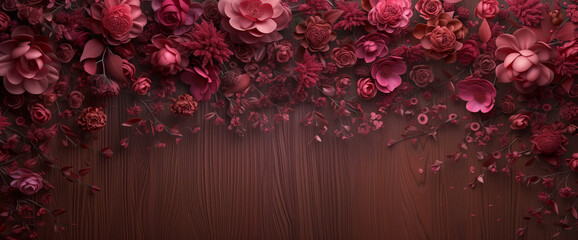 Elegant maroon floral wallpaper, ideal for festive greeting cards and wedding invitations. Luxurious flower background.