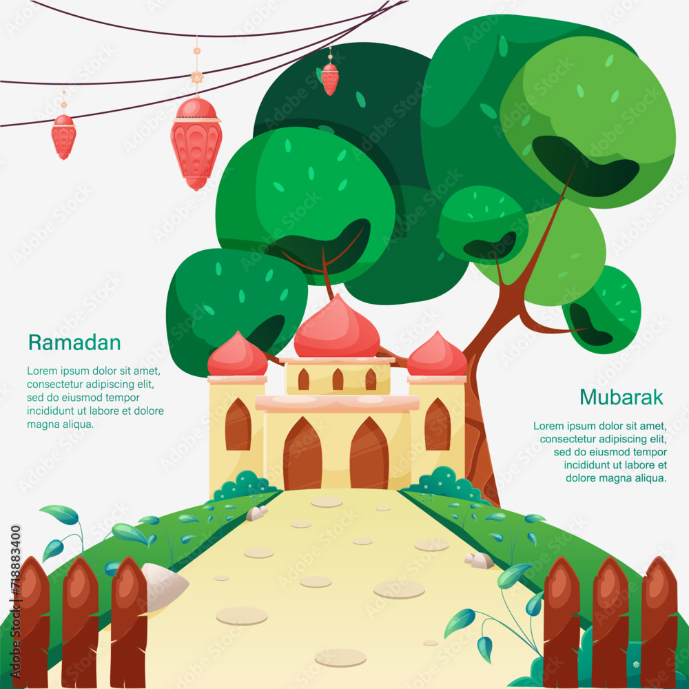 Wall mural ramadan background template ramadan kareem with mosque and lantern