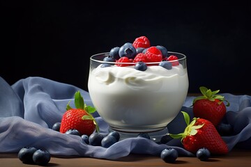 yogurt with berries and blueberries. generative AI