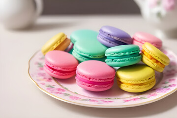 Fototapeta na wymiar A plate of colorful macarons arranged in a delicate pattern.