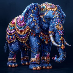 Fantasy Elephant: A Blue and Gold Decoration for the Month of August Generative AI