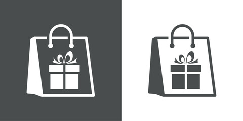 Logo con silueta de caja de regalo con lazo de cinta en bolsa de la compra de papel para su uso en Navidad, San Valentín o cumpleaños