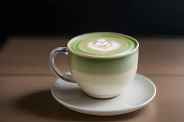 A cup of creamy matcha latte with latte art