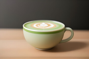 A cup of creamy matcha latte with latte art