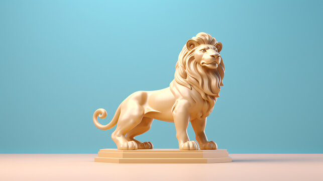 3d render golden lion on a pastel background