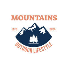 Adventure and outdoor vintage logo template, badge or emblem style. Mountain logo vector design template.