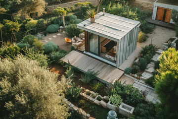 a modern tiny house in beautiful mediterranian garden