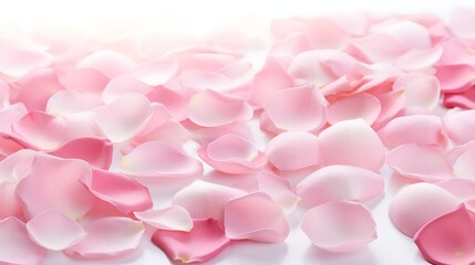 Fototapeta premium Soft,focus rose petals scattered on a white surface , Soft,focus rose petals, scattered, white surface