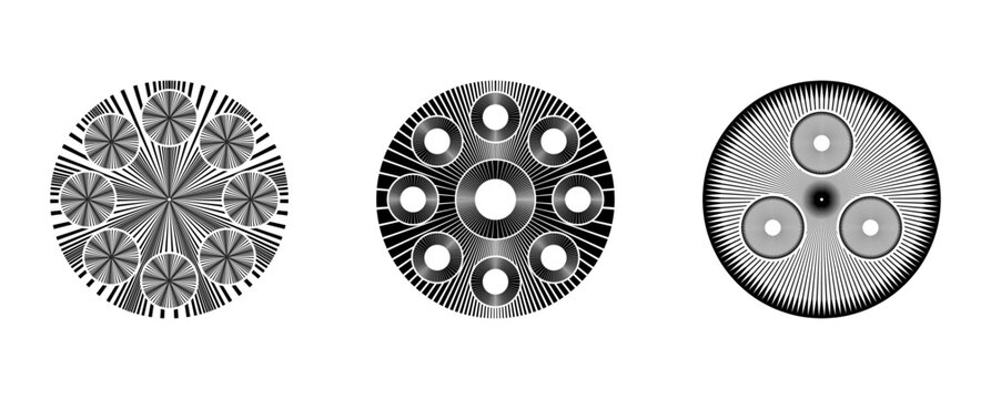 A collection of editable spiral dynamic lines. Abstract geometric circular shapes creating round patterns for frame, logo, tattoo, web pages, prints, posters, template.