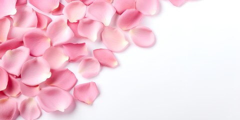 Soft,focus rose petals scattered on a white surface , Soft,focus rose petals, scattered, white surface