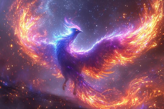 Purple Phoenix Rising: A Celestial Splash Of Fire And Fury Generative AI