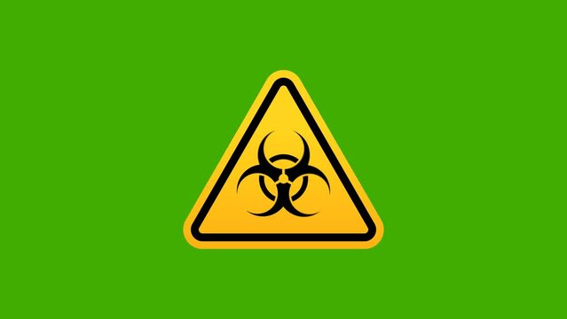 Biohazard symbol warning triangle sign animation. Green Screen Video, 4K resolution.