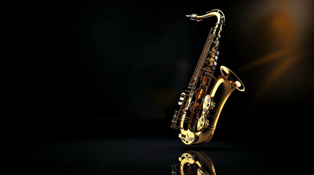 3d render golden saxophone on black background