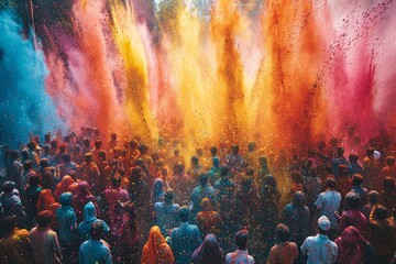 Colorful Celebration: A Vibrant Crowd at the Holi Festival Generative AI - obrazy, fototapety, plakaty