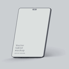 tablet clay mockup with blank screen isolated on grey background. device with shadow in a minimalist style for your design purposes. vector 3d isometric illustration - obrazy, fototapety, plakaty