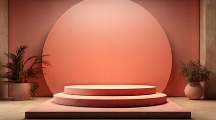 Abstract minimal scene with geometrical forms, podium for your design, 3d render. Generative AI