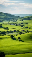 Picturesque countryside farm with rolling hills in summer , Picturesque countryside farm, rolling hills, summer