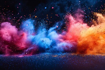 Naklejka premium Colorful Explosion of Paint Powder: A Neon-Inspired Artistic Blast Generative AI