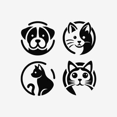dog and cat flat logo vector template