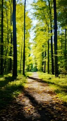 Obraz premium Peaceful forest path in autumn with golden leaves , Peaceful forest path, autumn, golden leaves