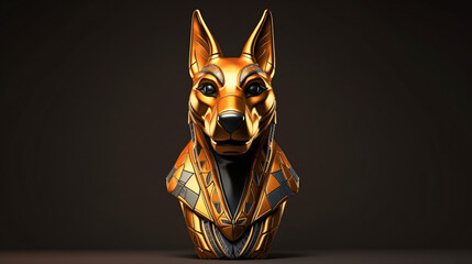 3d render golden statuette of Anubis dog head Egyptian - obrazy, fototapety, plakaty