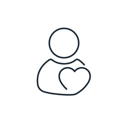 Obraz premium Profile of a person marked with a heart. User favorite. Vector linear icon isolated on white background.