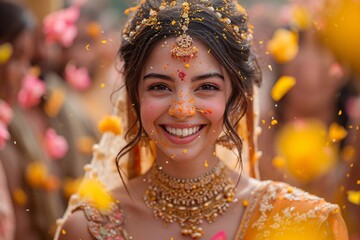 Flower Power: A Bride's Radiant Smile on Her Wedding Day Generative AI