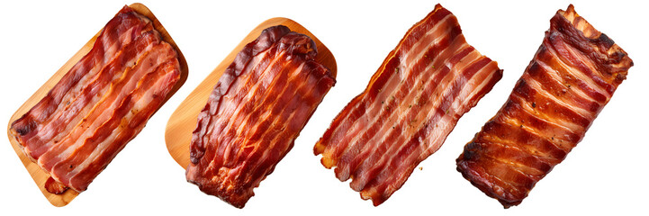 Bacon strips isolated on white. Ideal for food blogs, cooking websites, recipe books, and foodrelated social media posts. generative ai