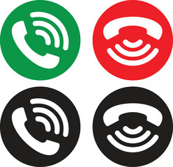 Answer and decline phone call buttons. Green yes-no buttons with handset silhouettes icon - obrazy, fototapety, plakaty