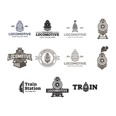 Set of Simple vintage old locomotive train logo design template illustration. © arum