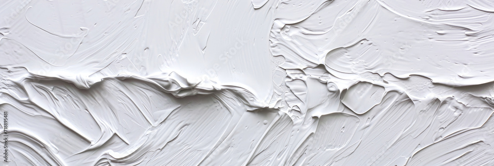 Poster close-up of a textured white surface with dynamic sweeps and peaks, akin to thick paint or plaster, 