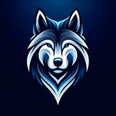 a stylised portrait of a wolf, depicted in shades of blue and white, creating a luminous and sleek appearance