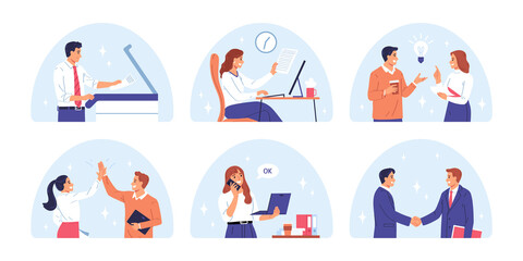 Business people hand drawn cartoon mini composition set