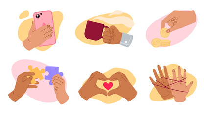 Hand drawn hand gestures compositions