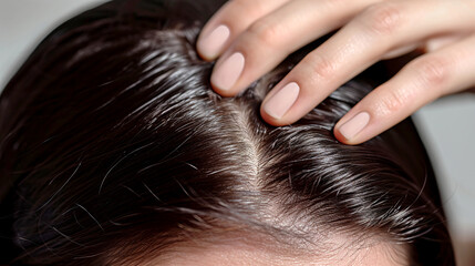 Fototapeta premium Close-up Hair Care, Scalp Check, Healthy Hair Concept