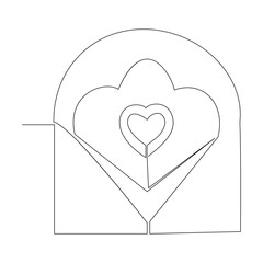 Continuous one line drawing of envelope with heart. Template for love cards and invitations. Love letter. Vector illustration.
