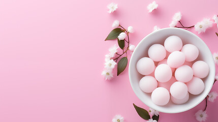 Fototapeta na wymiar Savor the joy of Tangyuan, sweet rice balls filled with warmth and sweetness, embodying tradition and togetherness in every delightful bite, perfect for festive occasions